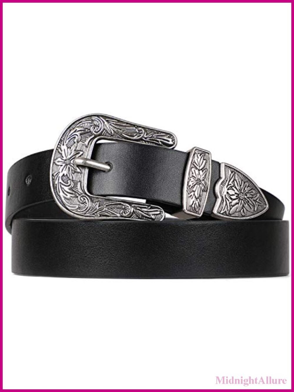 PU Leather Western Belt with Floral Carved Buckle Boho Cowgirl